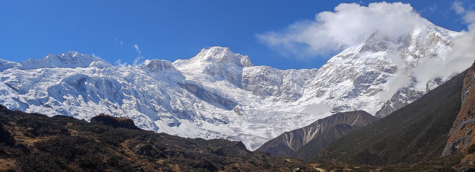 View of Manaslu Range on the way to Pungen Gompa